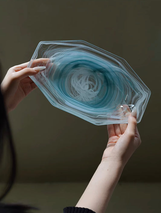 Blue Cloudy Octagon Glass Plate