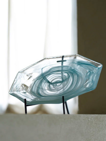 Blue Cloudy Octagon Glass Plate